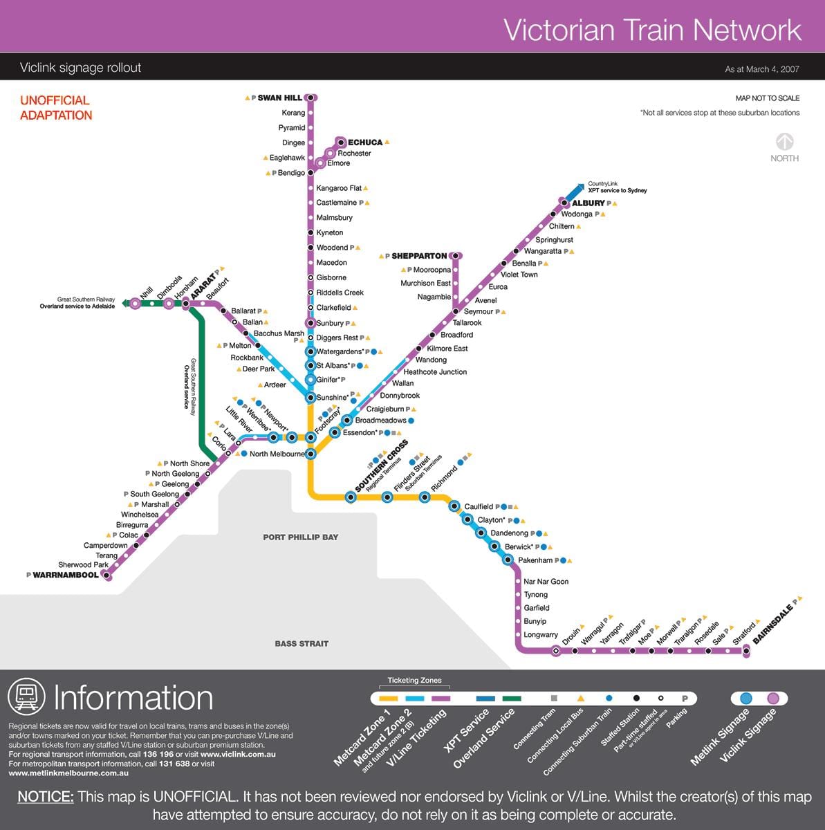 vline գնացքով քարտեզի վրա