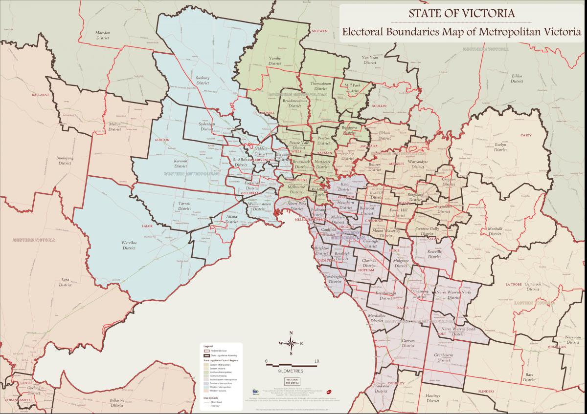 քարտեզ Melbourne Արևելյան շրջանը