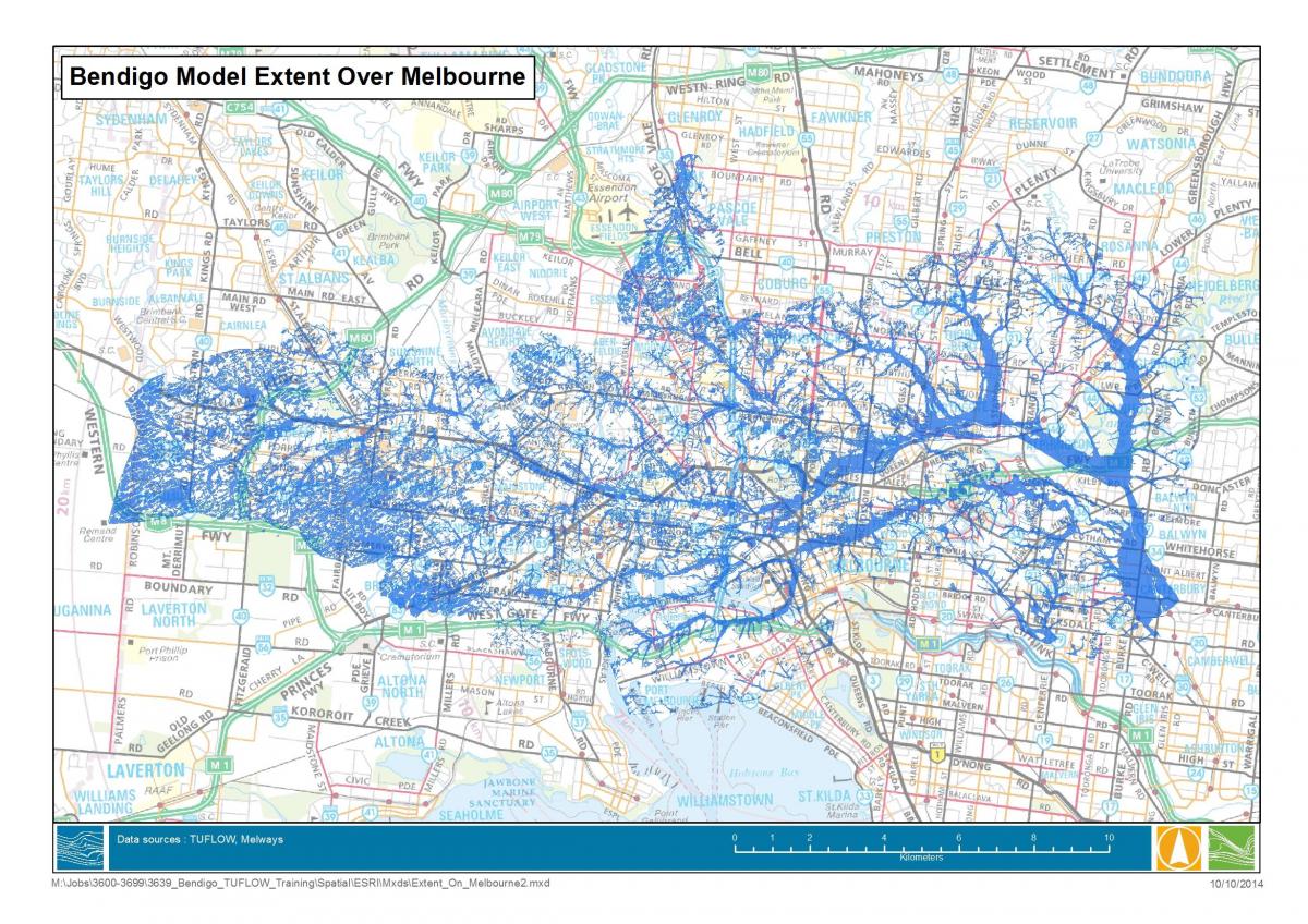 քարտեզ Melbourne ջրհեղեղ