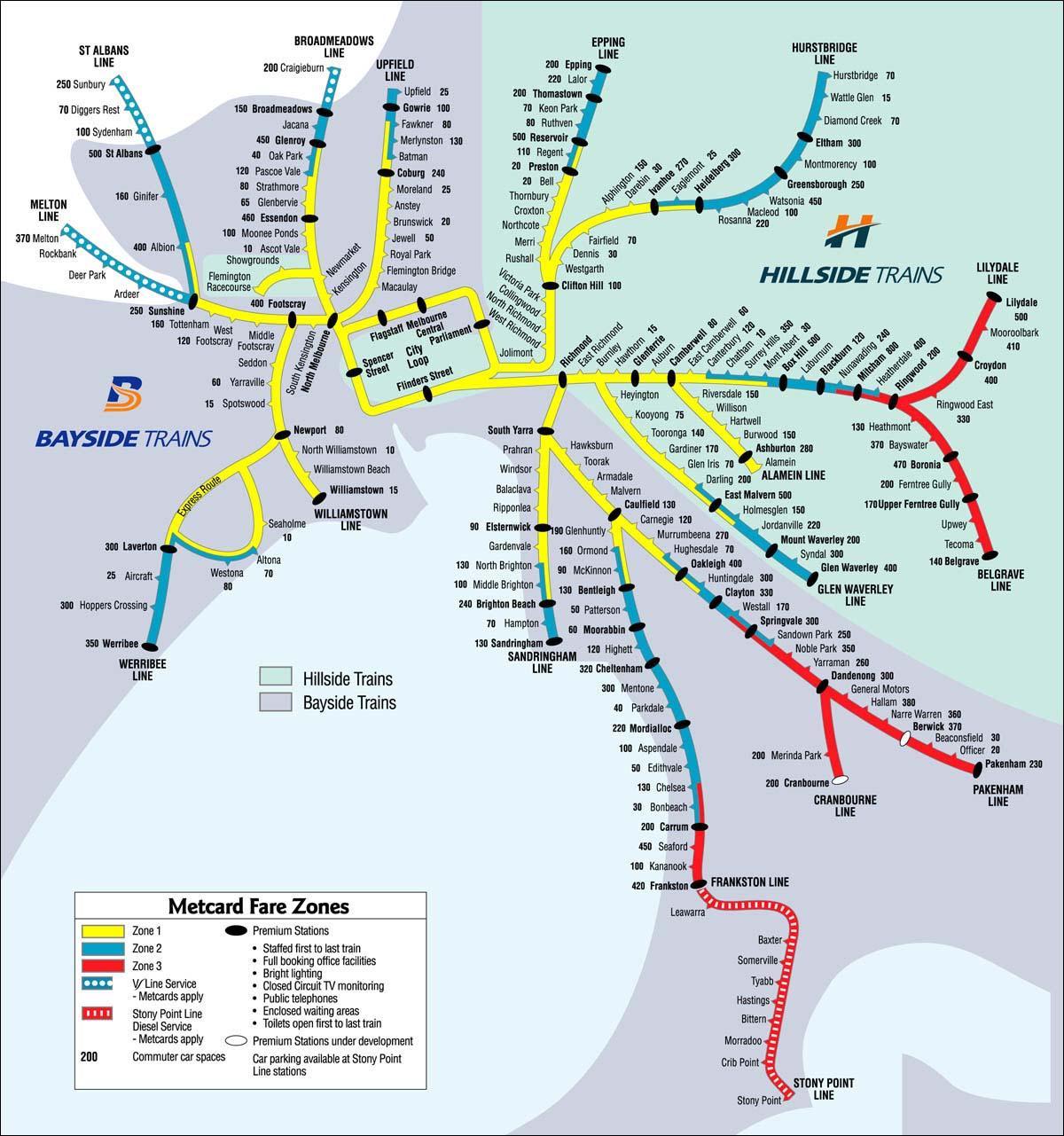քարտեզ Melbourne գնացքը