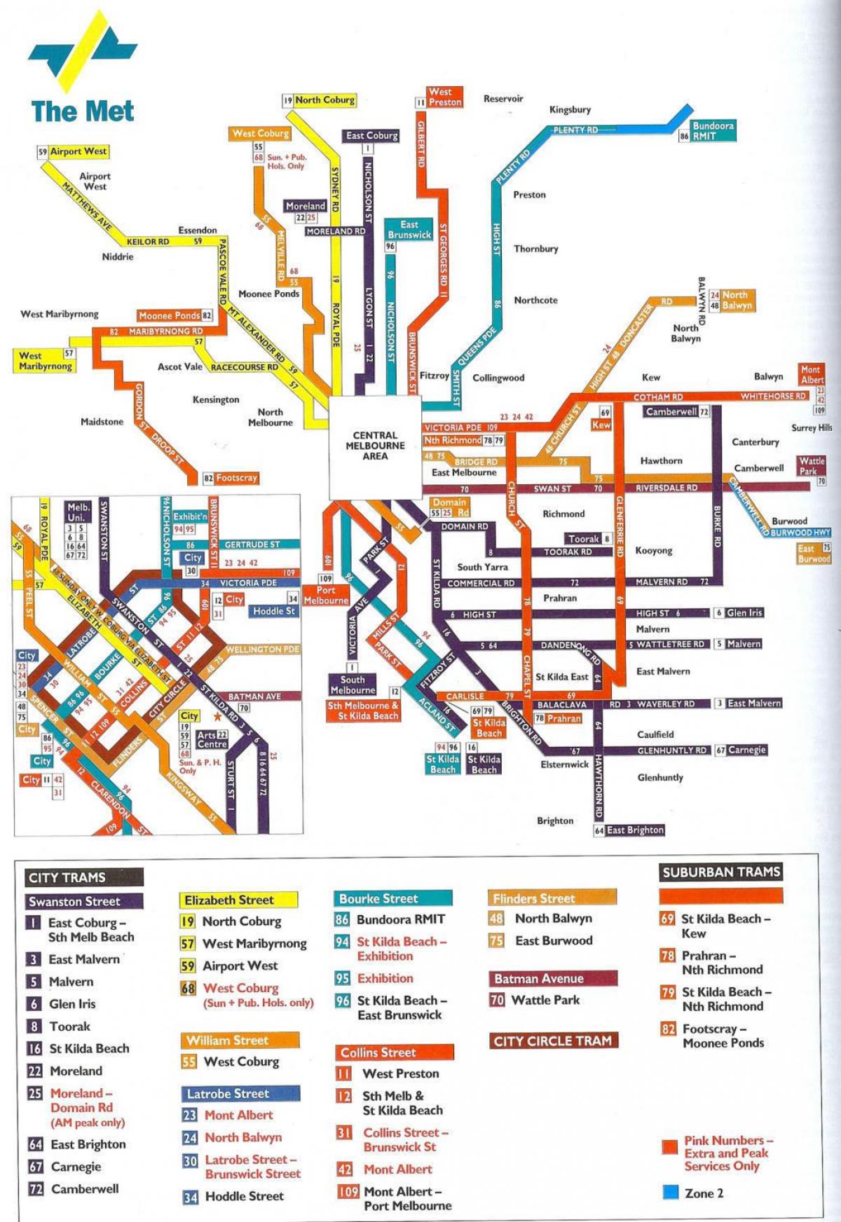 Melbourne հասարակական տրանսպորտի քարտեզի վրա