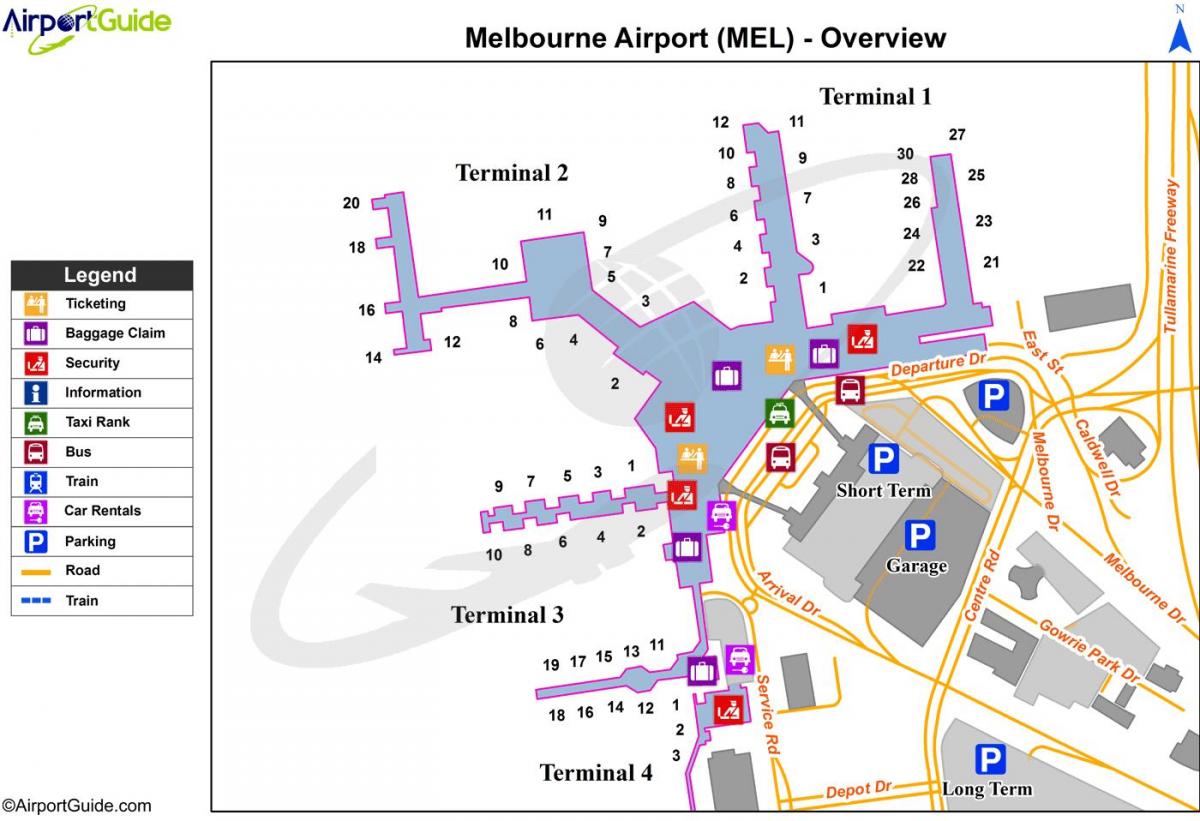 Օդանավակայանը Melbourne Тулламарин քարտեզի վրա