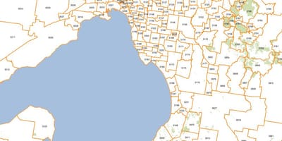 Քարտեզ փոստային ինդեքսների Melbourne