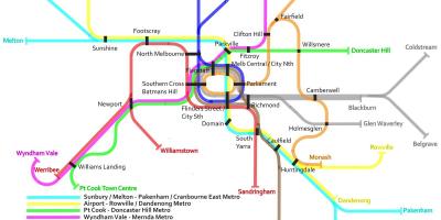 Մետրոյի գնացքի քարտեզի վրա Մելբուռնի